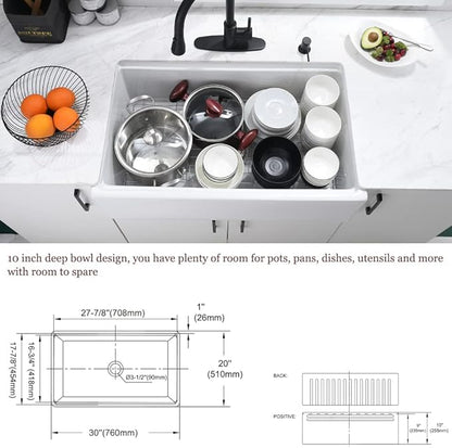 30 Inch White Farmhouse Sink Workstation-Bokaiya 30x20 Fireclay Farmhouse Apron Front Kitchen Sink Ledge WorkstationHeavy Porcelain Ceramic Single Bowl Farm Sink with Cutting Board