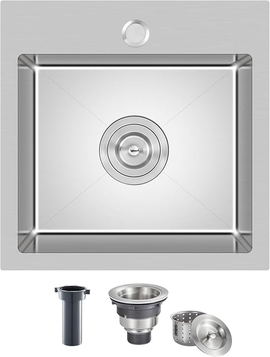 18 Inch Drop in Kitchen Bar Sink, 18x18 Inch Single Hole Stainless Steel Single Bowl Kitchen Sink (Brushed)