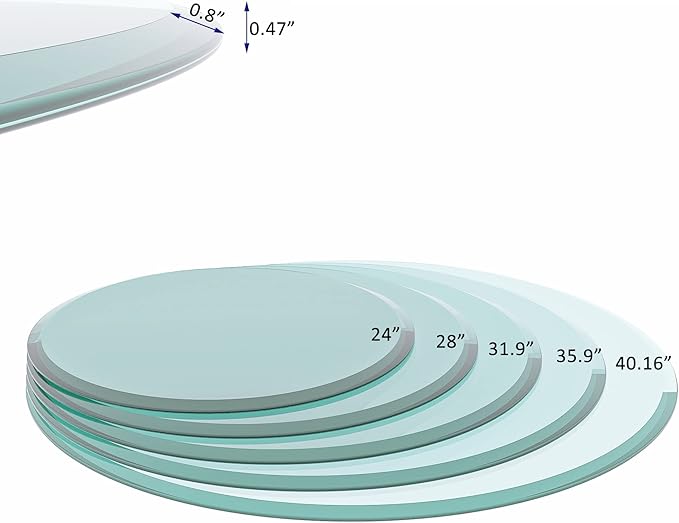 28" Round Glass Table Top - 1/2" Thick Beveled Edge Tempered Glass, Replacement Glass Top for Kitchen/Patio Table