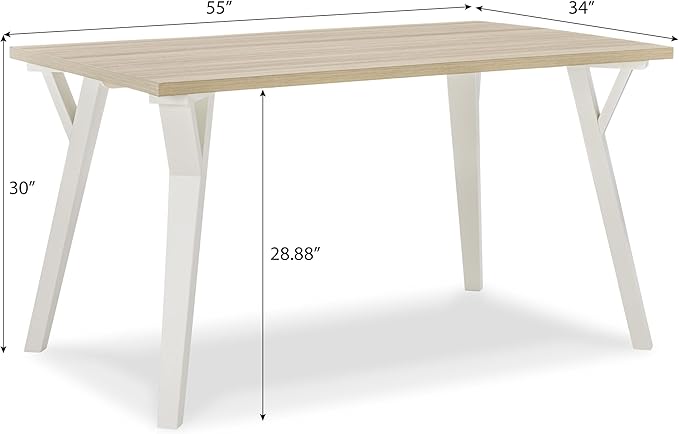 White and Natural Wood Rectangular Dining Table by Alwynn Ideal for Dining Rooms and Kitchen Islands