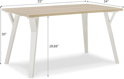 White and Natural Wood Rectangular Dining Table by Alwynn Ideal for Dining Rooms and Kitchen Islands