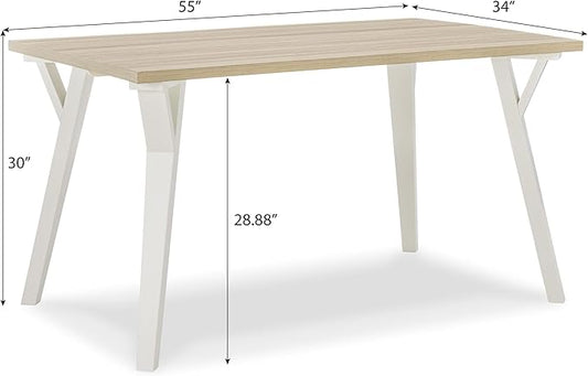 White and Natural Wood Rectangular Dining Table by Alwynn Ideal for Dining Rooms and Kitchen Islands