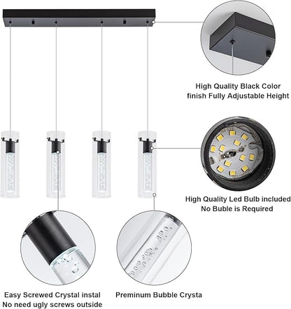 Pendant Light fixtures, Integrated 4-Light Pendant Lighting Black Finish, Dimmable Pendant Lights Kitchen Restaurant, Dining Room