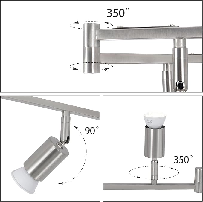SEEBLEN 6-Light Nickel Track Lighting Fixture Ceiling, Modern LED Track Lighting with Flexible Foldable Arm and Rotatable Light Head, Adjustable Ceiling Light for Kitchen Islands, Dining Rooms