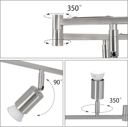 SEEBLEN 6-Light Nickel Track Lighting Fixture Ceiling, Modern LED Track Lighting with Flexible Foldable Arm and Rotatable Light Head, Adjustable Ceiling Light for Kitchen Islands, Dining Rooms