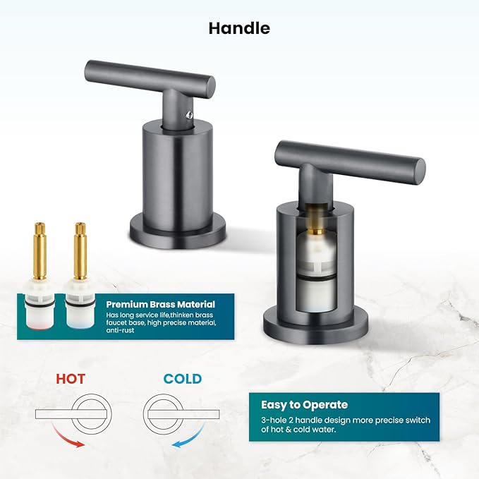 gotonovo 3 Hole 2 Handles Lavatory Basin Bathroom Sink Faucet with Pop Up Drain with Hot and Cold Mixer Valves 8 Inch Widespread Bathroom Faucet Gray