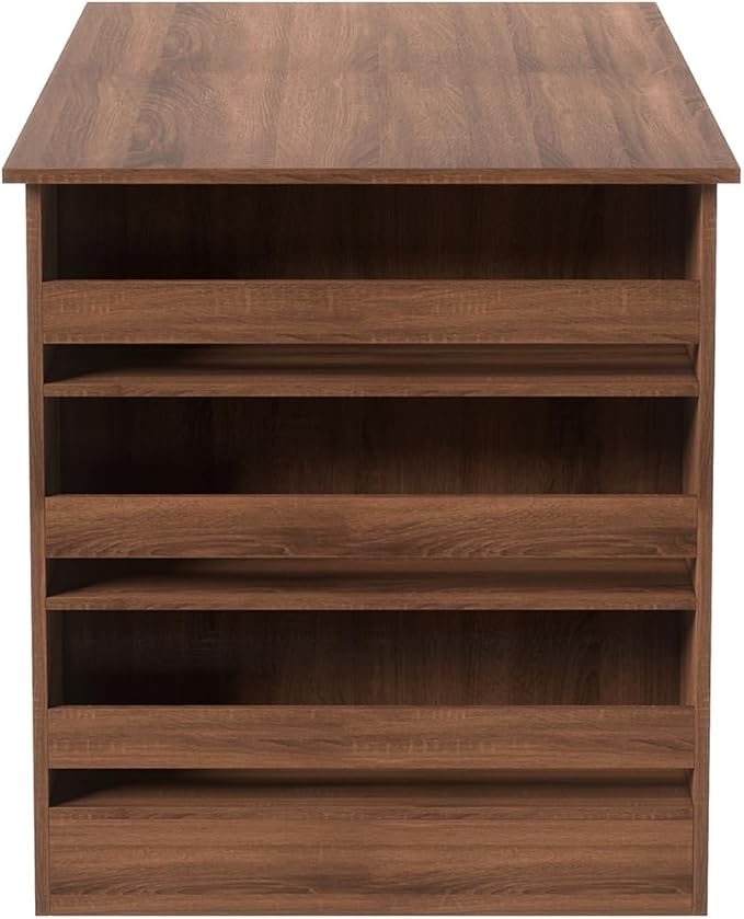 Homy Casa Industrial Dining Table, 43.3''Rectangular Kitchen Table, Farmhouse Bar Table with 3-Tier Storage Shelves for Home Dining Living Room, Brown