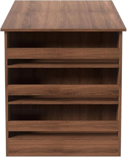 Homy Casa Industrial Dining Table, 43.3''Rectangular Kitchen Table, Farmhouse Bar Table with 3-Tier Storage Shelves for Home Dining Living Room, Brown