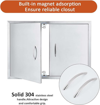 JIE JIN 30" W X 21" H Outdoor Kitchen Doors Double Doors Thickened 304 Brushed Stainless Steel BBQ Access Door BBQ Island Doors Outdoor Kitchen Accessories Door for Outdoor Kitchen BBQ Island
