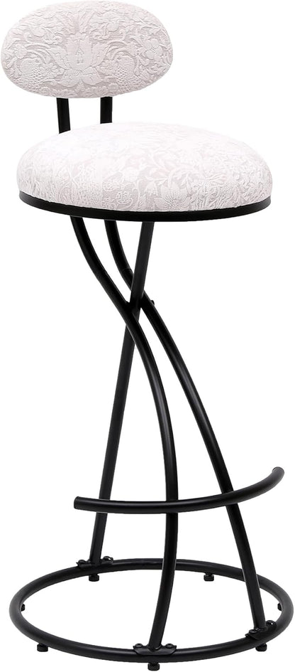 Round Print Bar Stools Set of 2 Black Metal Upholstered Chairs for Kitchen Island Dining Rooms Counter Stools (Black White Print)