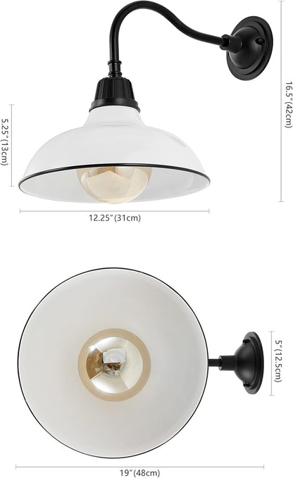 JONATHAN Y 12.25" White/Black Farmhouse Industrial Outdoor Sconce, LED Gooseneck Wall Light for Porch, Metal Bowl Shade, Dimmable Vintage Exterior Fixture, LED Bulb Included JYL7613A