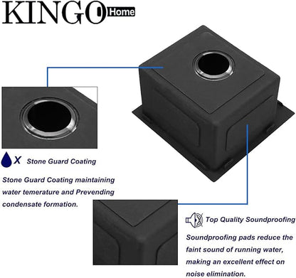 KINGO HOME Black Bar Sink Drop In,13 x 15 Inch Topmount RV 16 Gauge Gunmetal Black Stainless Steel Single Bowl Small Kitchen Sinks,Outdoor Camper Wet Bar Perp Sink with Drain