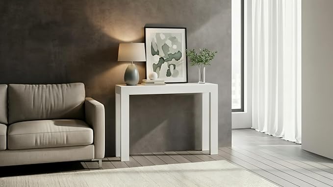 Plank+Beam Modern Solid Wood Console Table, 46 Inch, Sofa Table, Narrow Entryway Table for Hallway, Behind The Couch, Living Room, Foyer, Easy Assembly, White