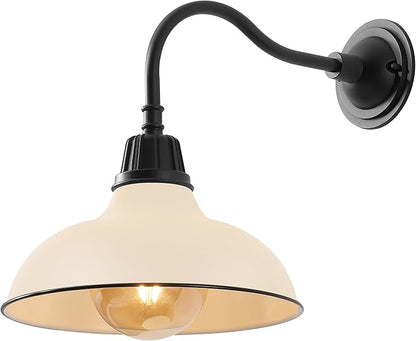 JONATHAN Y 12.25" Matte Almond/Black 1-Light Farmhouse Industrial Outdoor Sconce, LED Gooseneck Wall Light for Porch, Metal Bowl Shade, Dimmable Vintage Exterior Fixture, LED Bulb Included (JYL7613M)