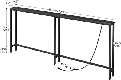 HOOBRO 70.9" Narrow Console Table with Charging Station, 5.9" Slim Sofa Table Behind Couch, 2 AC Outlets & USB-C Ports, Long Entryway Tables for Small Spaces, Livingroom, Black BB185UXG01