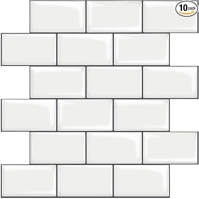 STICKGOO 10-Sheet White Subway Tiles Peel and Stick Backsplash, Stick on Tiles Kitchen Backsplash (Thicker Design)