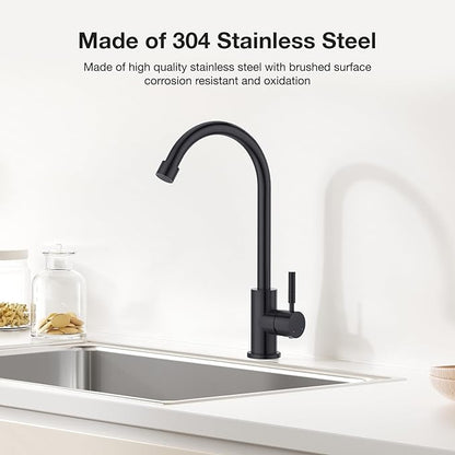 CREA Matte Black Faucet for Kitchen Bar Outdoor Sink 1 Hole 3Holes(with Deck Plate)，High Arc 360°Swivle Single Handle Tap Brushed 304 Stainless Steel