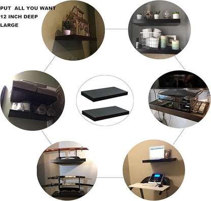 24 Inches Length Floating Shelf,Wall Mounted Shelves Set 24(Lenth) x12(Wide) for Bathroom Kitchen Living,Kitchen,Room Bedroom Storage,Espresso