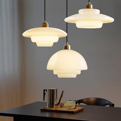 Vintage 12.6in White Glass Pendant Light Modern Spherical Hanging Lamp with Gold Metal Socket for Kitchen Island Dining Room Bedroom Living Room Hallway (12.6in)