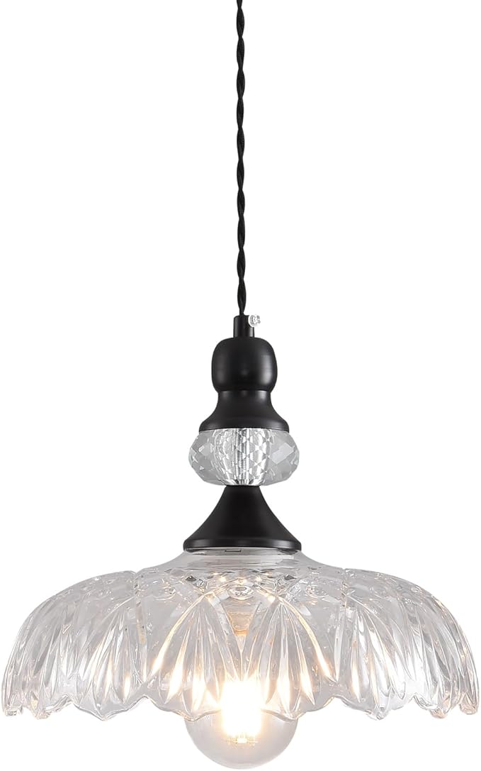 Vintage Glass Pendant Lights Fixture Modern Black Chandelier Adjustable Hanging Light Farmhouse Kitchen Island Lighting for Bedroom Dining Room Living Room Hotel