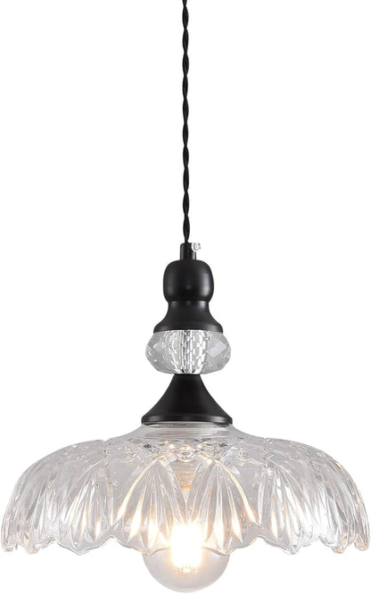 Vintage Glass Pendant Lights Fixture Modern Black Chandelier Adjustable Hanging Light Farmhouse Kitchen Island Lighting for Bedroom Dining Room Living Room Hotel