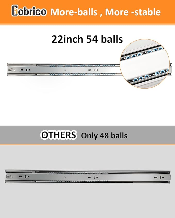 Gobrico Soft Close Drawer Slides 22 inch 1 Pair，Drawer Slides 3 Fold, Hardware Cabinet Drawer Slides Full Extension Drawer Glides, Heavy Duty Hydraulic Self Close Rails, Side Mount Ball Bearing