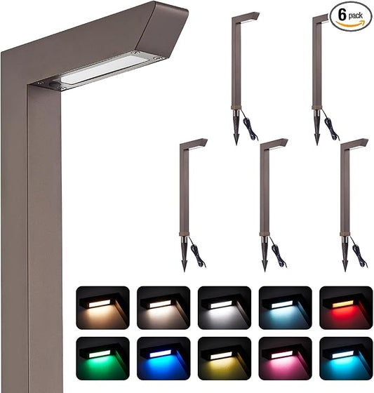 Low Voltage Pathway Lights, 12V 5W LED RGB Color Changing Wired Landscape Path Lights Outdoor for Walkway Driveway Garden of Christmas Halloween, CRI90, Aluminum, Bronze, ETL, Pack of 6