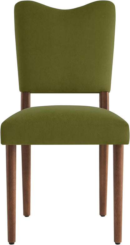 KISLOT Upholstered Dining Chairs Set of 6, Modern Velvet Kitchen Chairs with Solid Wood Legs, High Back Wooden Dining Room Chairs with Dark Walnut Color Legs for Farmhouse Kitchen Dining Room, Green