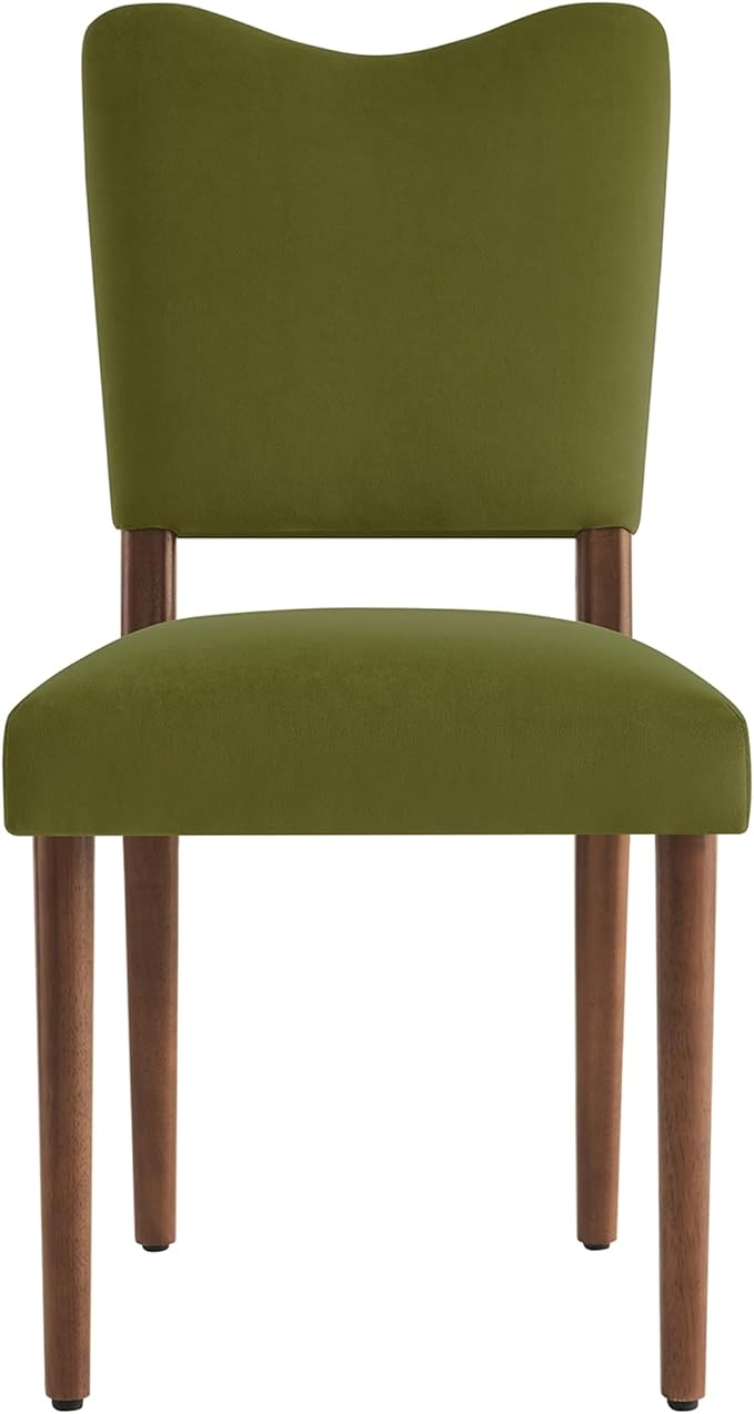 KISLOT Upholstered Dining Chairs Set of 4, Modern Velvet Kitchen Chairs with Solid Wood Legs, High Back Wooden Dining Room Chairs with Dark Walnut Color Legs for Farmhouse Kitchen Dining Room, Green
