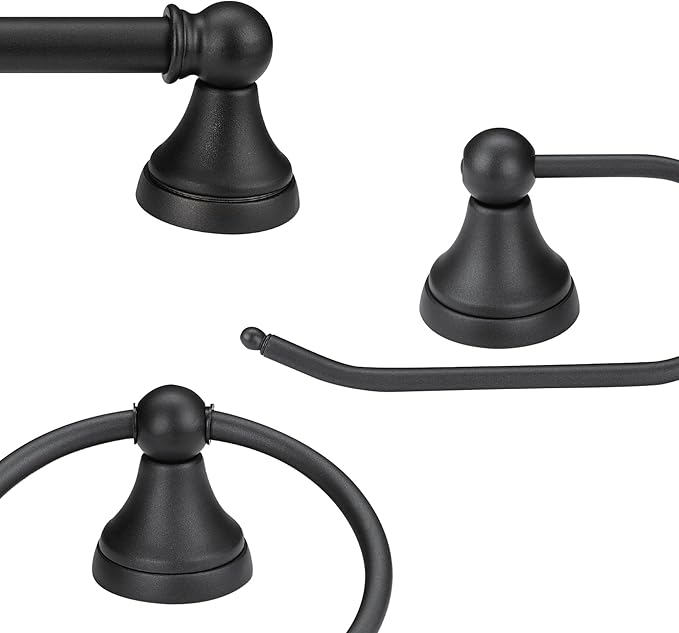 Globe Electric 51227 Jayden 5-Piece All-In-One Bathroom Set, Oil Rubbed Bronze, 3-Light Vanity Light with Frosted Glass Shades, Towel Bar, Toilet Paper Holder, Towel Ring, Robe Hook, Bulb Not Included