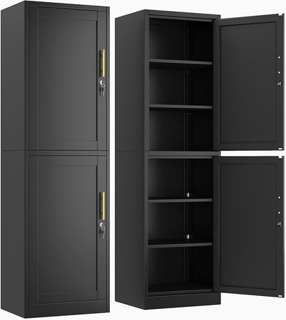 Ckzbx Metal Locker Tall Narrow Storage Cabinet, 67" H Locking Tool File Cabinets Snack Locker Organizer for School Classroom,Bedroom,Gym Home Office,Entryway and Hallway (20" W 2Door Black)