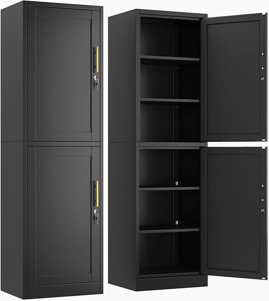 Ckzbx Metal Locker Tall Narrow Storage Cabinet, 67" H Locking Tool File Cabinets Snack Locker Organizer for School Classroom,Bedroom,Gym Home Office,Entryway and Hallway (20" W 2Door Black)