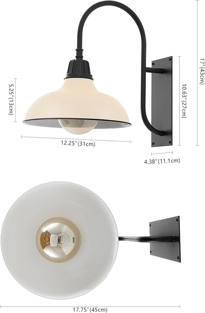 JONATHAN Y 12.25" Matte Almond/Black 1-Light Farmhouse Gooseneck Outdoor Wall Sconce Lamp, with Black Metal Bowl Shade, Industrial Iron LED Porch Light for Patio Garage Entryway (JYL7614J)