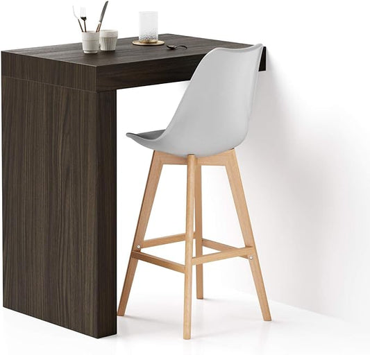 Mobili Fiver Evolution Tall Kitchen Bar Table Made in Italy | Space Saving, Wall-Mounted Counter Height Table for 2 | Breakfast Bar Table Top w/Cable Holder | Dark Walnut | 35,4" x 23,6" in
