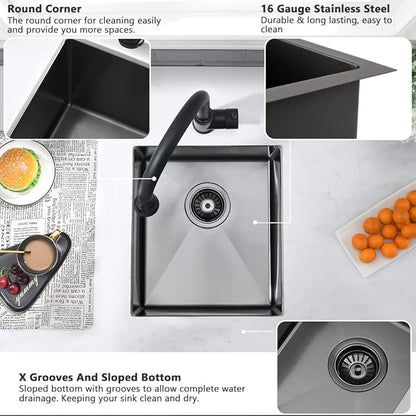 13 Black Bar Sink Undermount-VASOYO 13x15 Inch Undermount Bar Sinks Small Kitchen Sink for Bar Prep, Outdoor, Rv, 16 Gauge Stainless Steel Single Bowl Kitchen Basin with Bottom Grid