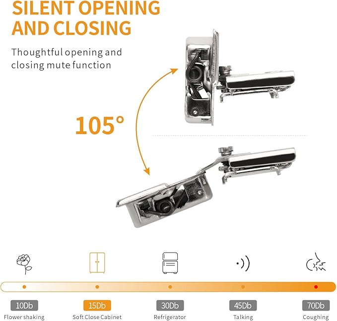 Chibery 50 Pack 1/2" Overlay 4D Soft Close Concealed Hinges for Face Frame Door, Adjustable Closing Speed, Smooth Slow Self Close Hinges, Satin Nickel, 105° Open Angle Stainless Steel Cabinet Hinges