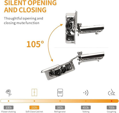 Chibery 60 Pack 1/2" Overlay 4D Soft Close Concealed Hinges for Face Frame Door, Adjustable Closing Speed, Smooth Slow Self Close Hinges, Satin Nickel, 105° Open Angle Stainless Steel Cabinet Hinges