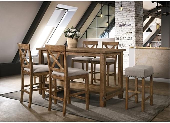 Acme Martha II Rectangular Wooden Counter Height Table in Weathered Oak