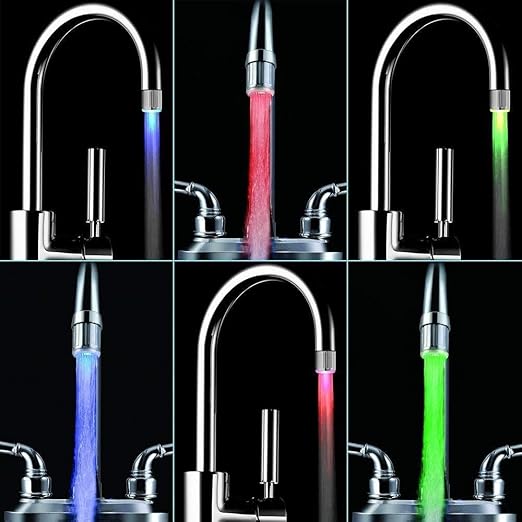 SNOMYRS 3-Color Temperature Sensitive Gradient LED Water Faucet Light Water Stream Color Changing Faucet Tap Sink Faucet for Kitchen and Bathroom (3 Color-1PC)