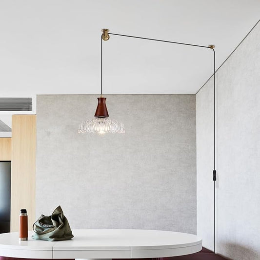 YLONG-ZS Plug in Pendant Light,8 Inch Glass Lampshade Hanging Lights with Plug in Cord Two Ways Switches Industrial Brass Pendant Lights with Plug in Cord for Bedroom