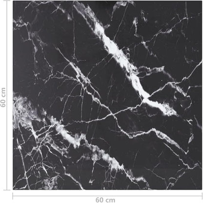23.6"x23.6" Square Tempered Glass Tabletop Black Marble Design, Modern Countertop for Dining Living Office, Indoor Use, No Assembly