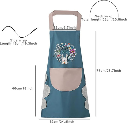 DILLMAN Women Kitchen Apron with Hand Wipe Pockets，Big Pocket,Hand-wiping, Waterproof for Cooking Baking