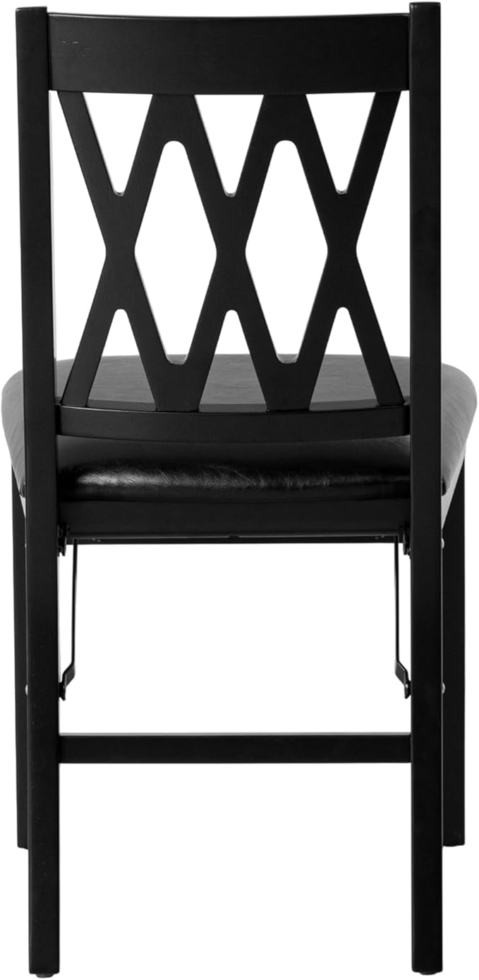 East West Furniture - PNC-BLK-49, A Plano Folding Solid Wood Dinner Chairs with PU Leather Seat, 3-X Back Design, Set of 2, Fully Assembled, Black Wood Finish