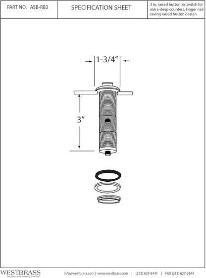 Westbrass ASB-RB3-12 Sink Top Waste Disposal Replacement Air Switch Trim Only, Raised Button, Oil Rubbed Bronze