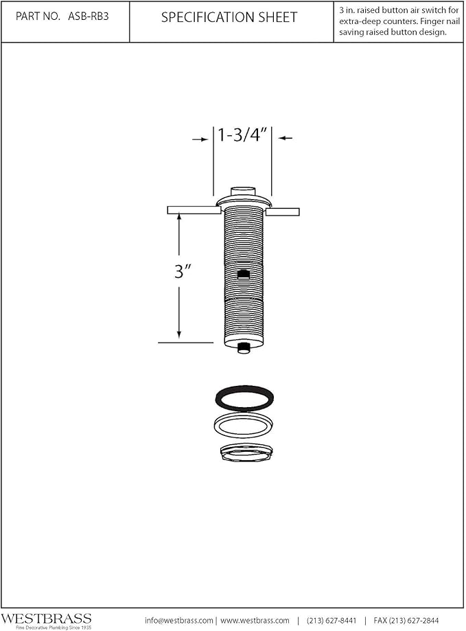 Westbrass ASB-RB3-07 Sink Top Waste Disposal Replacement Air Switch Trim Only, Raised Button, Satin Nickel