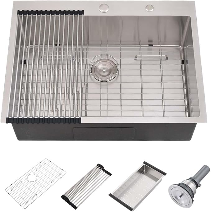 31 Inch Drop In Kitchen Sink -Wesliv 31x20 Drop In Top Mount Sinks 16 Gauge Stainless Steel 10 Inch Deep Single Bowl Kitchen Sink Basin with Colander & Drain Strainer