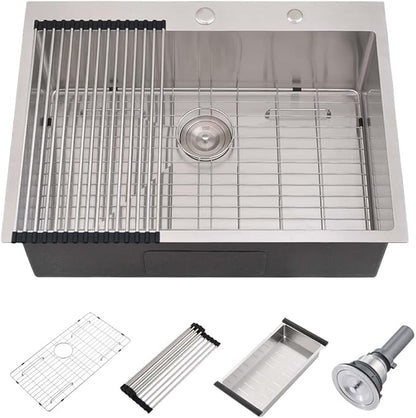 31 Inch Drop In Kitchen Sink -Wesliv 31x20 Drop In Top Mount Sinks 16 Gauge Stainless Steel 10 Inch Deep Single Bowl Kitchen Sink Basin with Colander & Drain Strainer