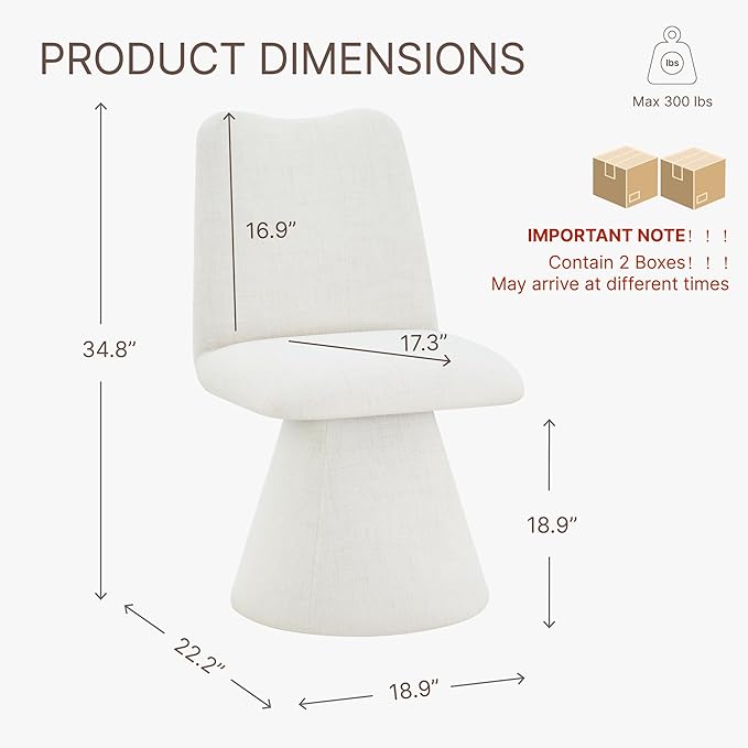 KISLOT Swivel Dining Chairs Set of 2, Modern Upholstered Dining Chair Mid Century Kitchen Chairs with High Back, 360 Degree Rotating Vanity Chair for Dining Room, Bedroom, Farmhouse, Beige