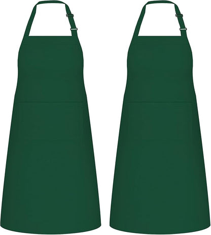NLUS 2 Pack Kitchen Aprons with 2 Pockets for Women Men, Chef Aprons for Baking BBQ Cooking, Green