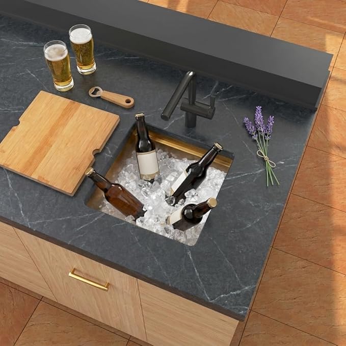 Kitsitchen Gold Bar Sink Undermount, 16 Guage Stainless Steel Workstation Sinks with Accessories, 15 Inch Small Kitchen Sink for RV, Outdoor, Wetbar, Pre-Bar